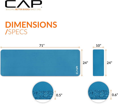 CAP Barbell 1/2-Inch High Density Exercise Yoga Mat with Strap | Multiple Options