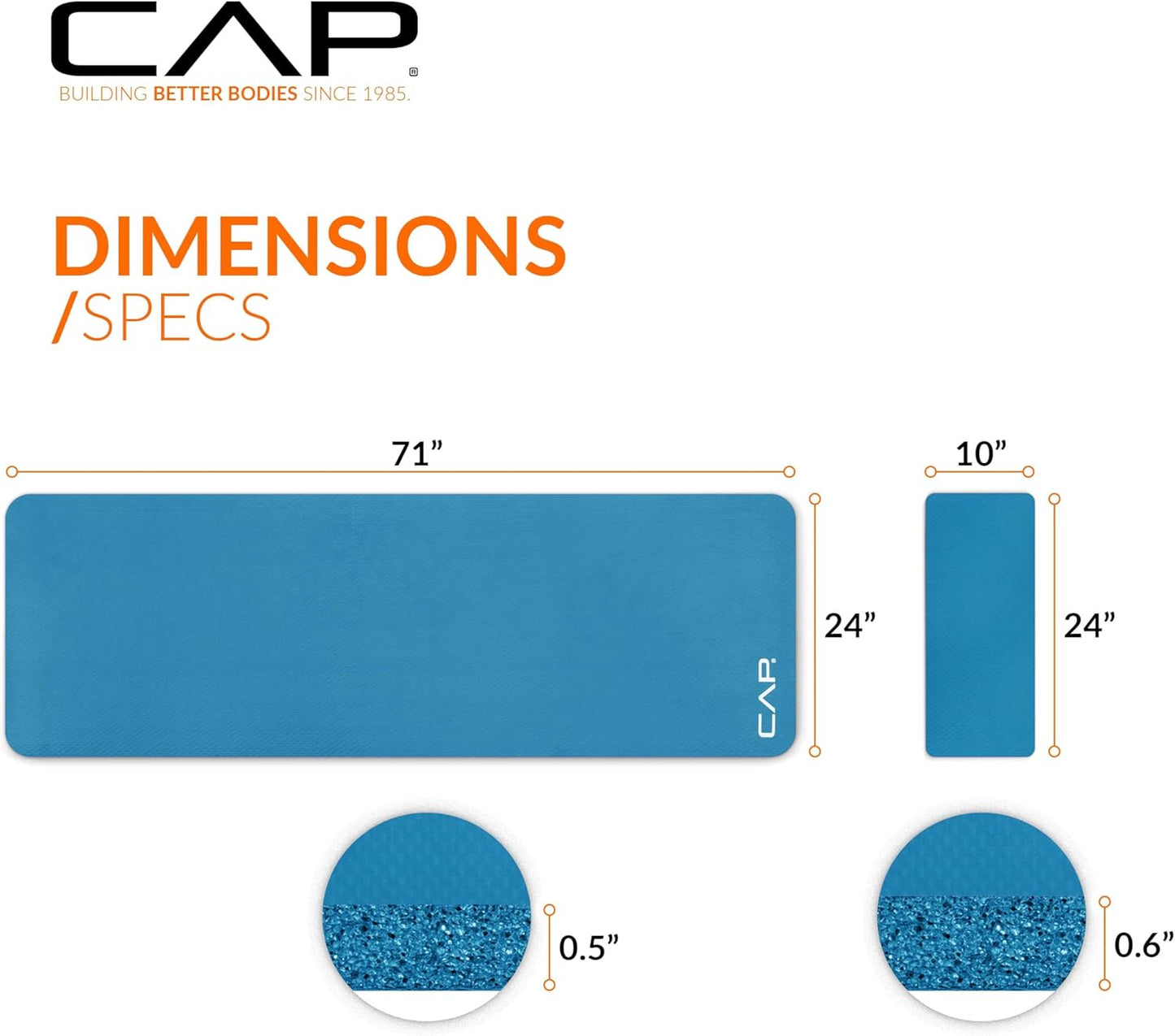 CAP Barbell 1/2-Inch High Density Exercise Yoga Mat with Strap | Multiple Options