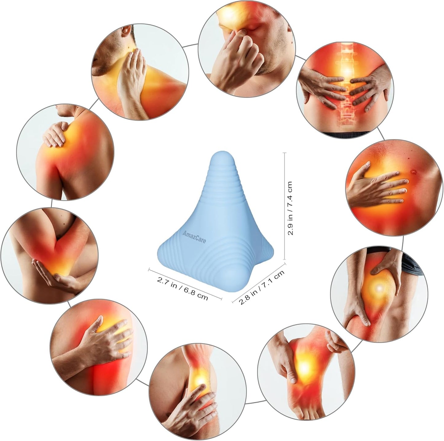 Trigger Point Massage Ball, Manual Massager Tool for Muscle Knot Deep Tissue Relief Myofascial Release Physical Therapy Hip Flexor Iliacus Psoas Hand Foot Back. 2.8×2.9” (Blue)