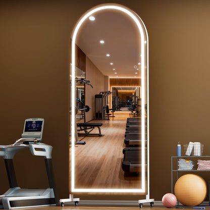 Hasipu 71" x 28" Arched Rolling Home Gym Mirror with Wheels, 360° Swivel Body Mirror with HD Tempered Glass, Large Floor Mirror for Yoga Room, Dance Studio, Bedroom & Home Gym