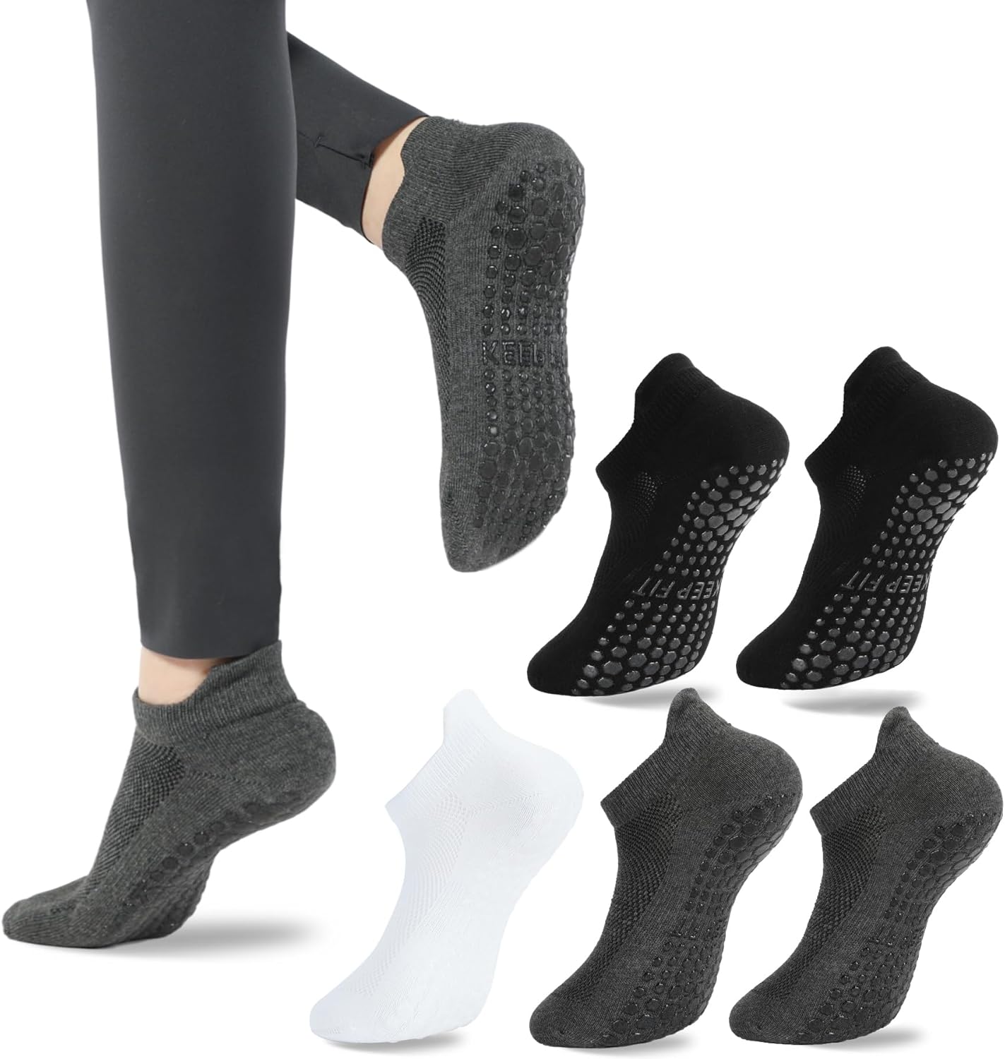 loudashuaiqi Grip Pilates Socks Non Slip Athletic Yoga Socks with Grips for Women Grippy socks for Hospital Workout Barre