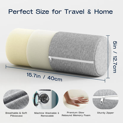 Neck Roll Pillow, Memory Foam Neck Support Pillows, Round Neck Pillows, Cylinder Bolster Pillows for Bed, Couch, and Yoga, Removable Washable Cover,18 * 4.1 * 4.1inch (Cool-Blue)