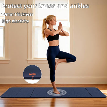 Foldable Yoga Mat Thick 10mm-WUWAN Extra Large Exercise Mat, TPE Material, Non-Slip Fitness Folding Mat Easy to Carry, Suitable for Home Workout Travel Pilates (75" x40",2/5") (Blue)