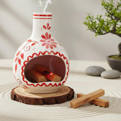 Ceramic Incense Holder–Handcrafted Palo Santo Holder with Chimney, Incense Burner with Ash Catcher for Sage, Cone Burning and Tealight, Perfect for Meditation, Yoga and Aromatherapy for Women