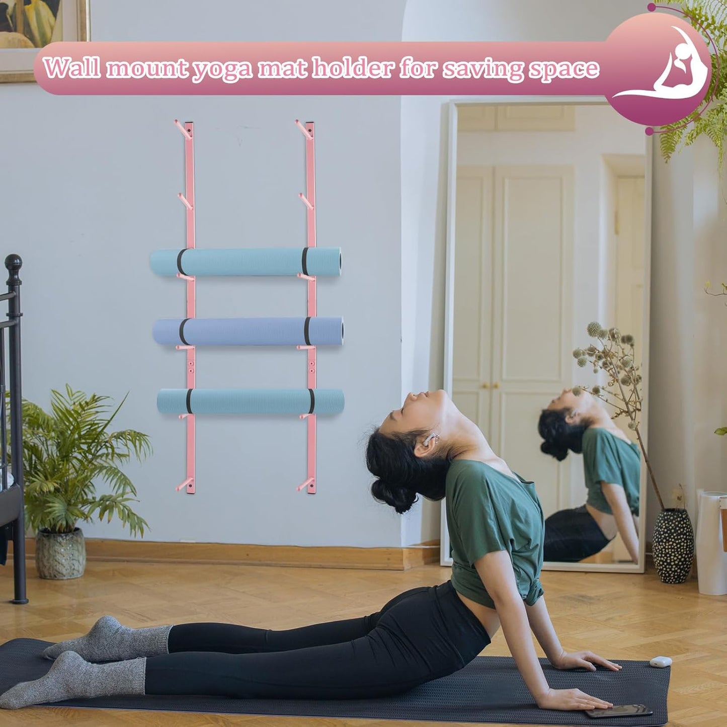 Yoga Mat Holder Wall Mount Yoga Mat Storage Holder Yoga Mat Organizer Skateboard Wall Mount for Foam Rollers Skateboard Ski Board