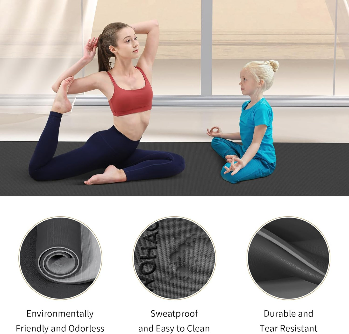Extra Thick 8mm Yoga Mat, 72"x28" Non Slip Exercise Mat, Reversible 2-Sided Dual Color Premium POE Material, with Carrying Strap for Yoga, Pilates, Home Gym