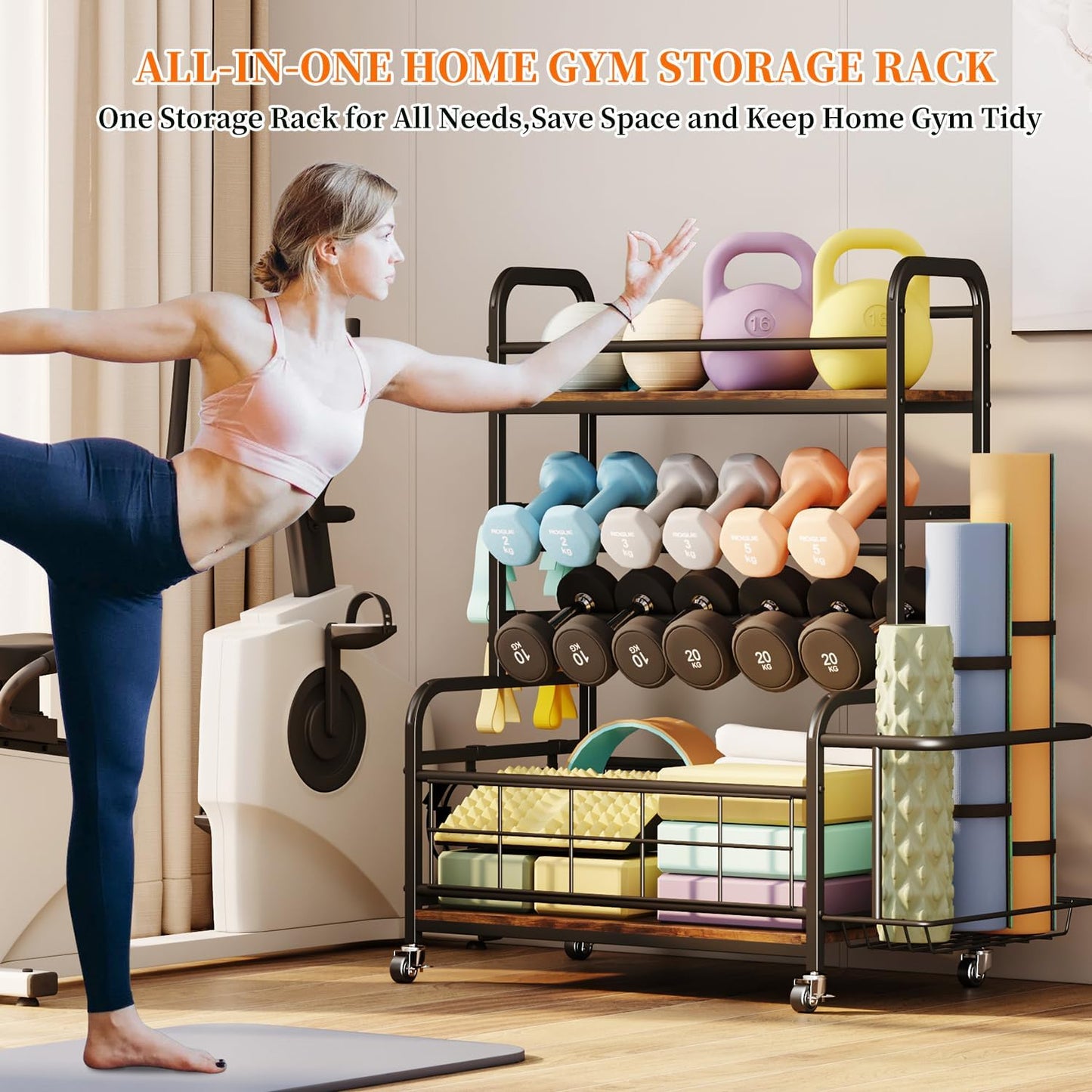 Homeiju 450LBS Dumbbell Rack,Weight Rack for Dumbbells,Weight Rack for Home Gym,Home Gym Storage for Strength Training Dumbbell Racks Stand with Wheels&Hooks