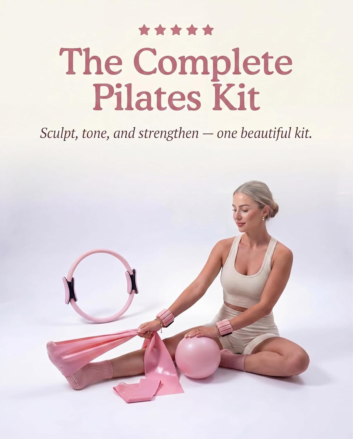 Pilates Equipment Kit for Home Workout, 16 pcs Pilates Kit With Weights for Women, Pilates Ring Set, Pilates Ball Accessories Kit, Grip Socks, Home Pilates Workout Kit, Pilates Set Equipment