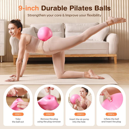 Pilates Kit 13Pcs Home Pilates Essentials Workout Kit with 13" Ring, 10" Ball and Resistance Bands for Women at Home Pilates Equipment Set for Beginners