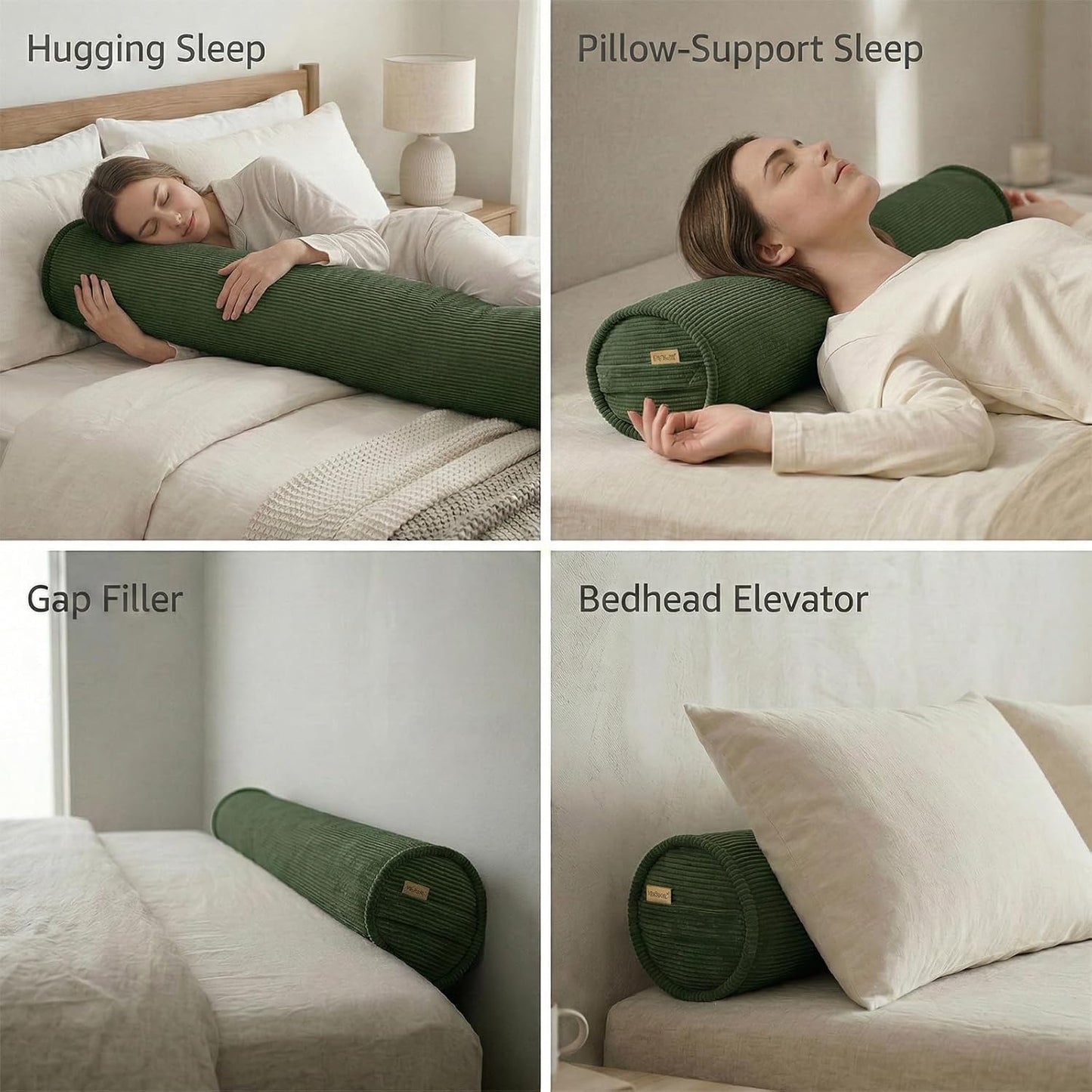 Corduroy Body Pillow, Round Bolster Cylinder Pillow for Adults, Soft Long Support Pillow for Bed & Sofa, Removable Washable Cover,59 x 7.87 Inches,Peacock Blue