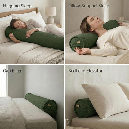 Corduroy Body Pillow, Round Bolster Cylinder Pillow for Adults, Soft Long Support Pillow for Bed & Sofa, Removable Washable Cover,59 x 7.87 Inches,Peacock Blue