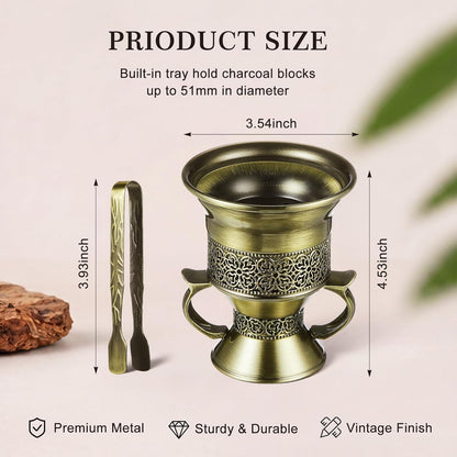 Zonon 1 Set Incense Burner with Tong, Frankincense Charcoal Incense Stand Holder, Ideal for Yoga, Spa, Aromatherapy, Home and Christian Church Censer (Gold,Retro)