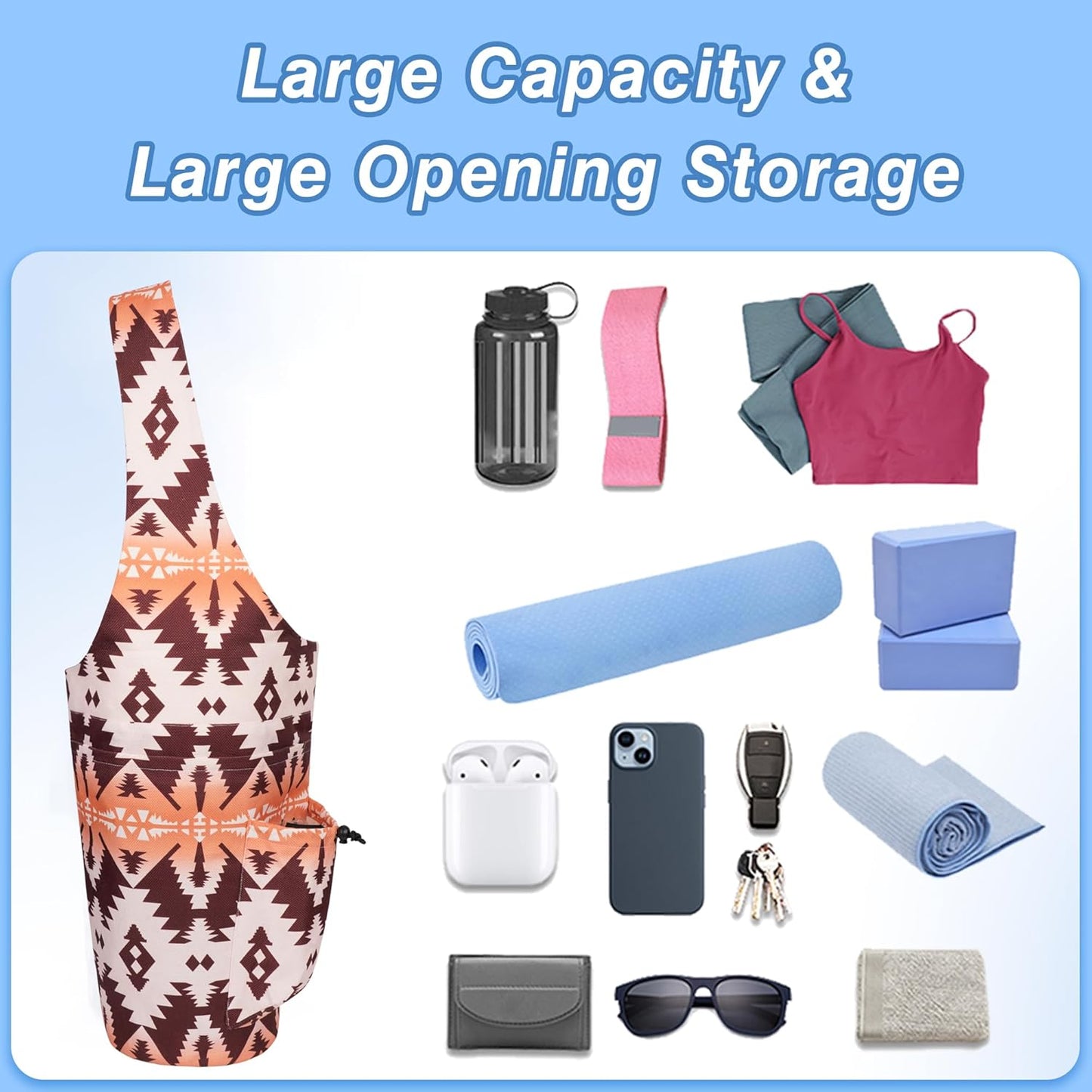 Yoga Mat Bag - Large Opening Long Tote Yoga Mat Carrier Holder Bag with Waterproof Wet Zipper Pocket and Drawstring Water Bottle Pocket - Yoga Bag Fit Most Size Mats