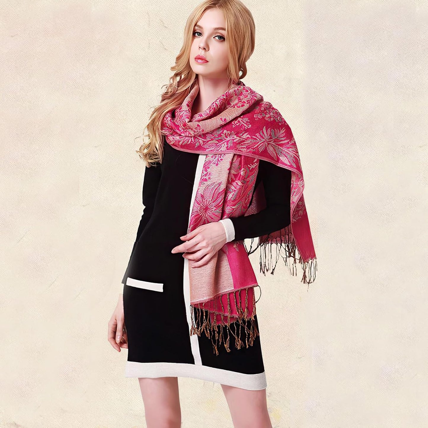 vimate Silky Paisley Pashmina Shawl Scarf-Women's Soft Double-side Jacquard Pashminas Wrap for Evening Dress Travel Shawl