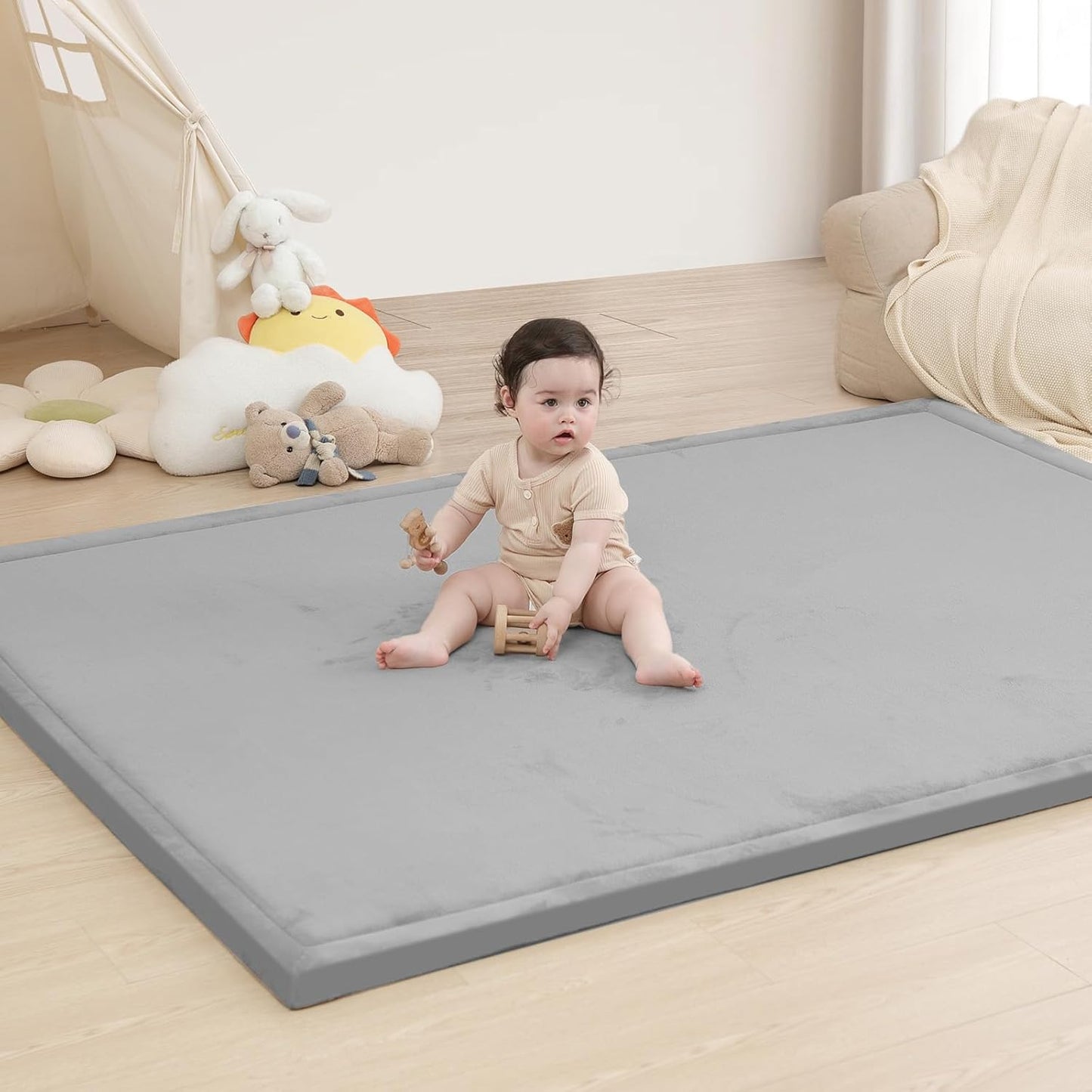 Baby Play Mat for Floor,1.3" Thick Memory Foam Tummy Time Mat,Soft Coral Velvet Nursery Rug,Large Non Slip for Crawling,Toddlers,Infants,Kids,Yoga & Tatami Style for Living Room(Dark Gray)