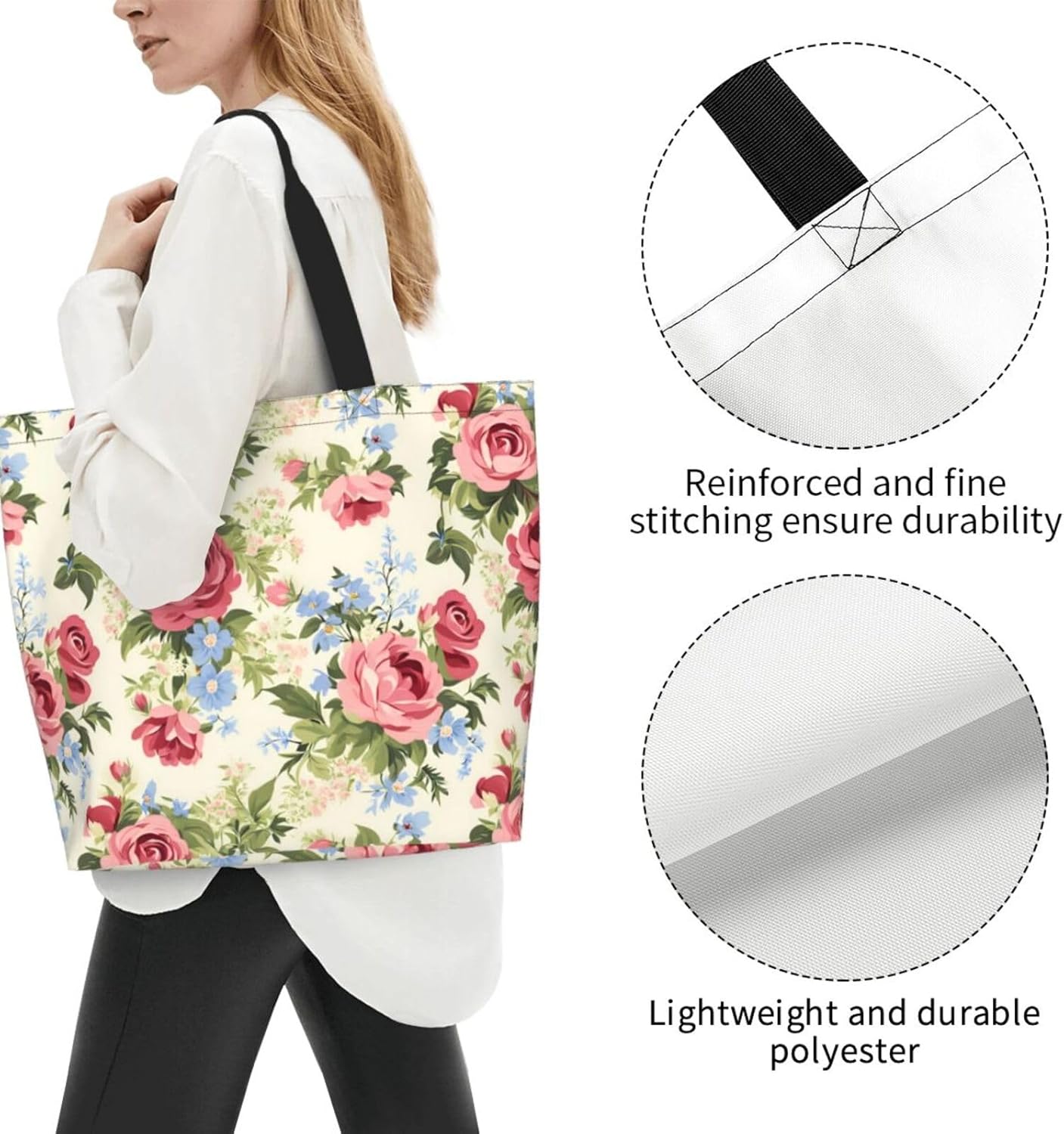 Tote Shoulder Bag Large Durable Reusable Eco-friendly Handbag Lightweight Stylish for Daily Use-19.7x15.7x5.9 Inch - Colors B