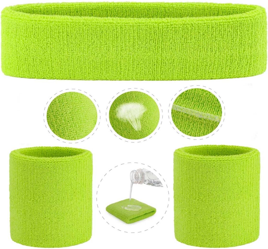 ONUPGO Sweatband Set Sports Headband Wristband Set Sweatbands Terry Cloth Wristband Wrist Sweatband Headbands Moisture Wicking Sweat Absorbing Head Band