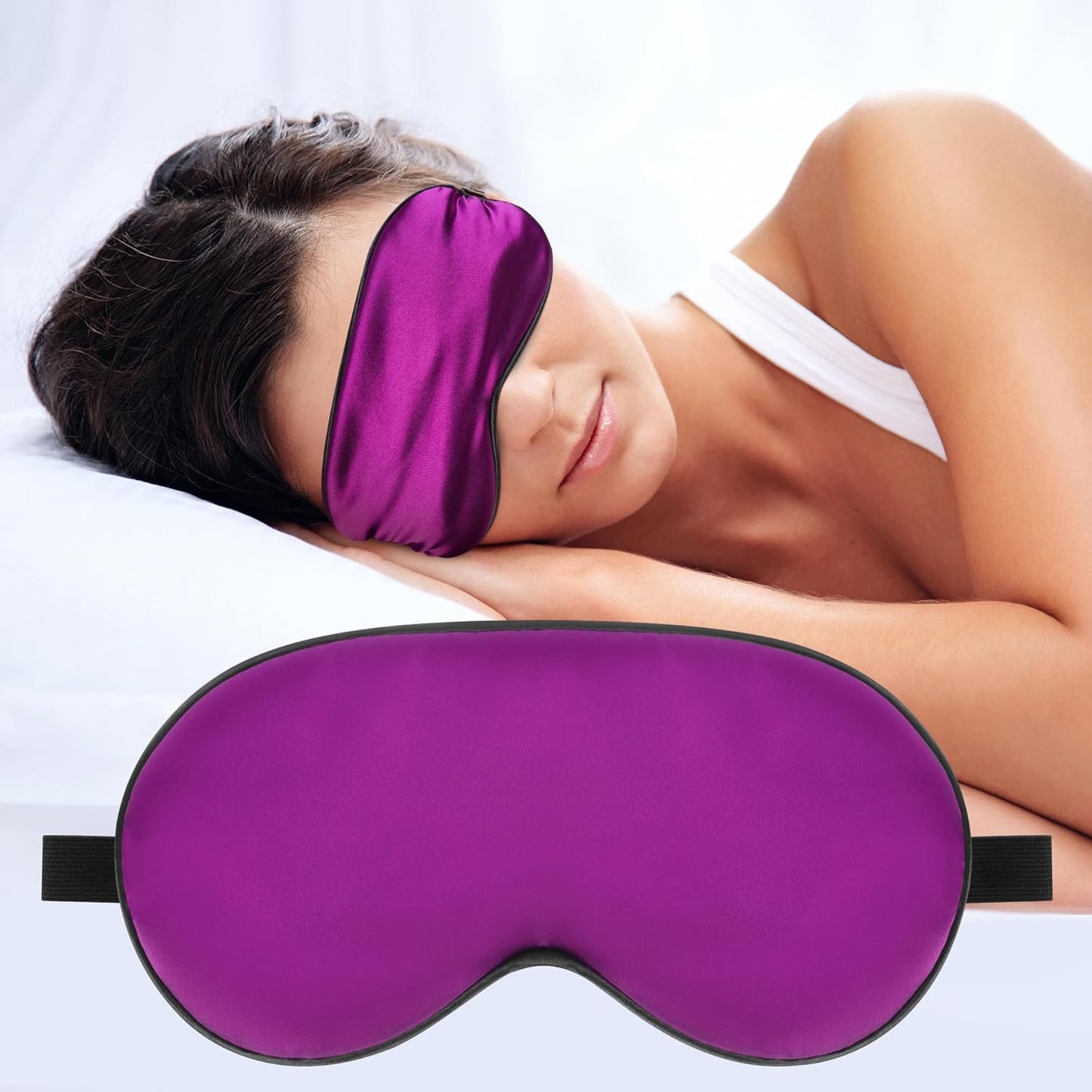 Sleep Mask, Silk Eye Mask for Sleeping with Adjustable Strap, Satin Blackout Sleeping Eye Mask for Men&Women, Comfortable Blindfold Eyeshade for Night Sleep(Black)
