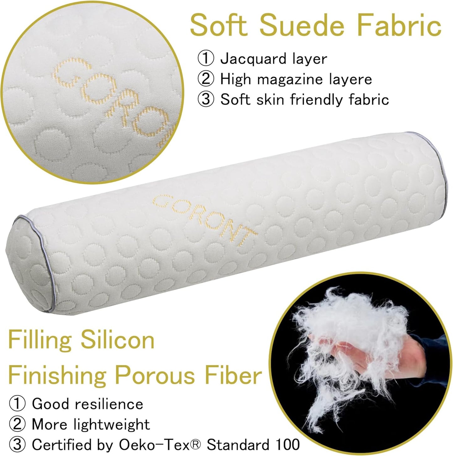 Cylindrical Pillow,Bedding Round Neck Pillow (Pack of 2, White Jacquard) 18 x 4 inches,Bolster Pillow for Bed, Legs, Back and Yoga (18x4)