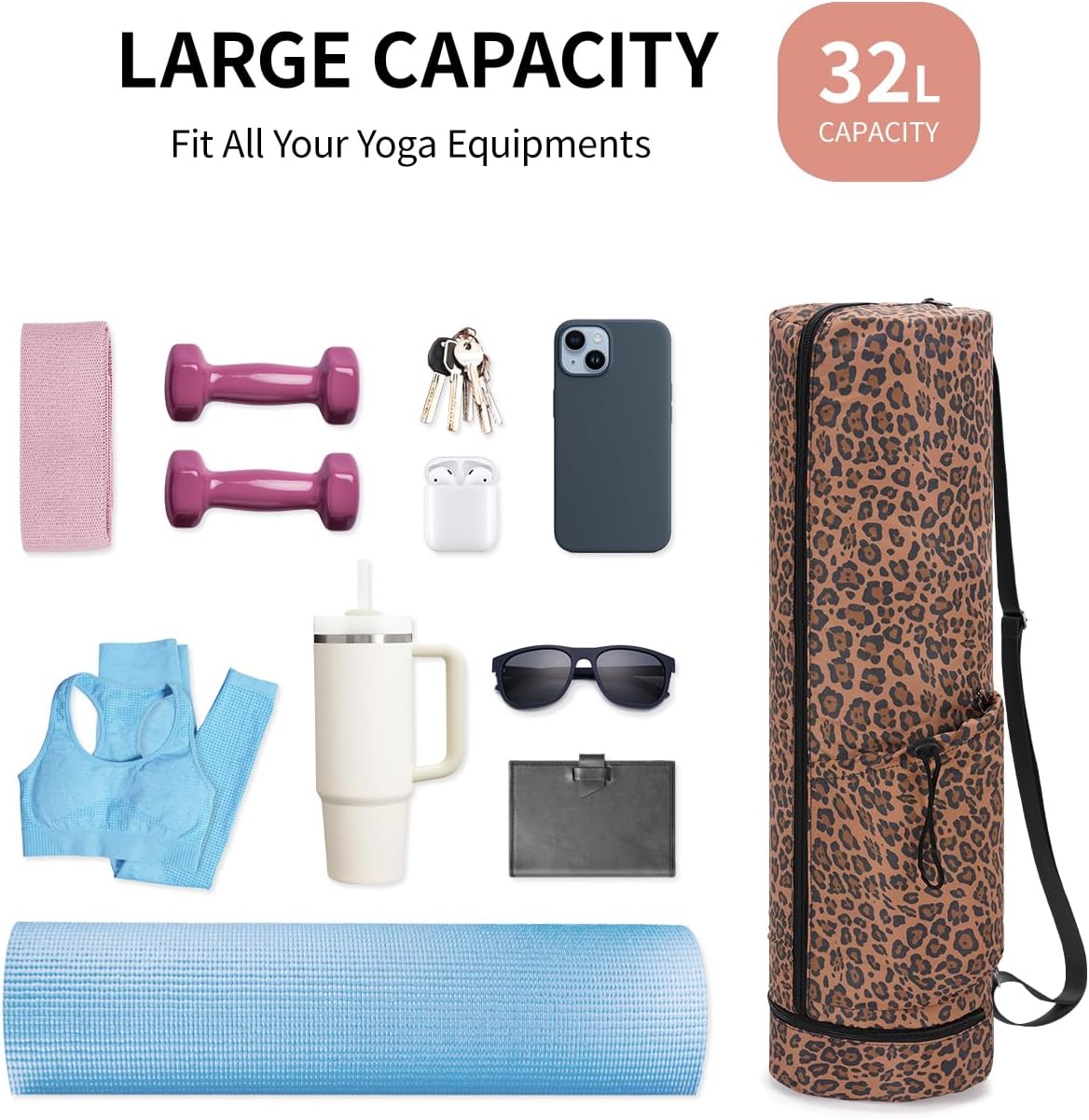 sportsnew Yoga Mat Bag, Full Zip Cargo Yoga Mat Carrier Bag with Drawstring Water Bottle Pocket and Bottom Wet Pocket, Exercise Yoga Mat Carrier Holder Multi-Functional Storage Bag Patent Pending