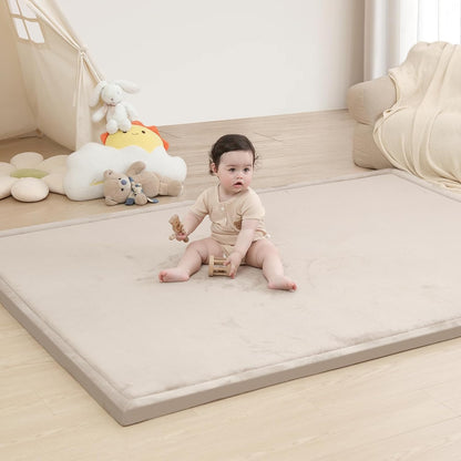 Baby Play Mat for Floor,1.3" Thick Memory Foam Tummy Time Mat,Soft Coral Velvet Nursery Rug,Large Non Slip for Crawling,Toddlers,Infants,Kids,Yoga & Tatami Style for Living Room(Dark Gray)