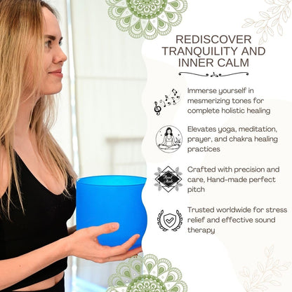 8 inch White C Note Root Chakra Quartz Crystal Singing Bowl, for Healing Mindfulness Meditation Yoga Sound Baths, with Rubber Mallet O-ring
