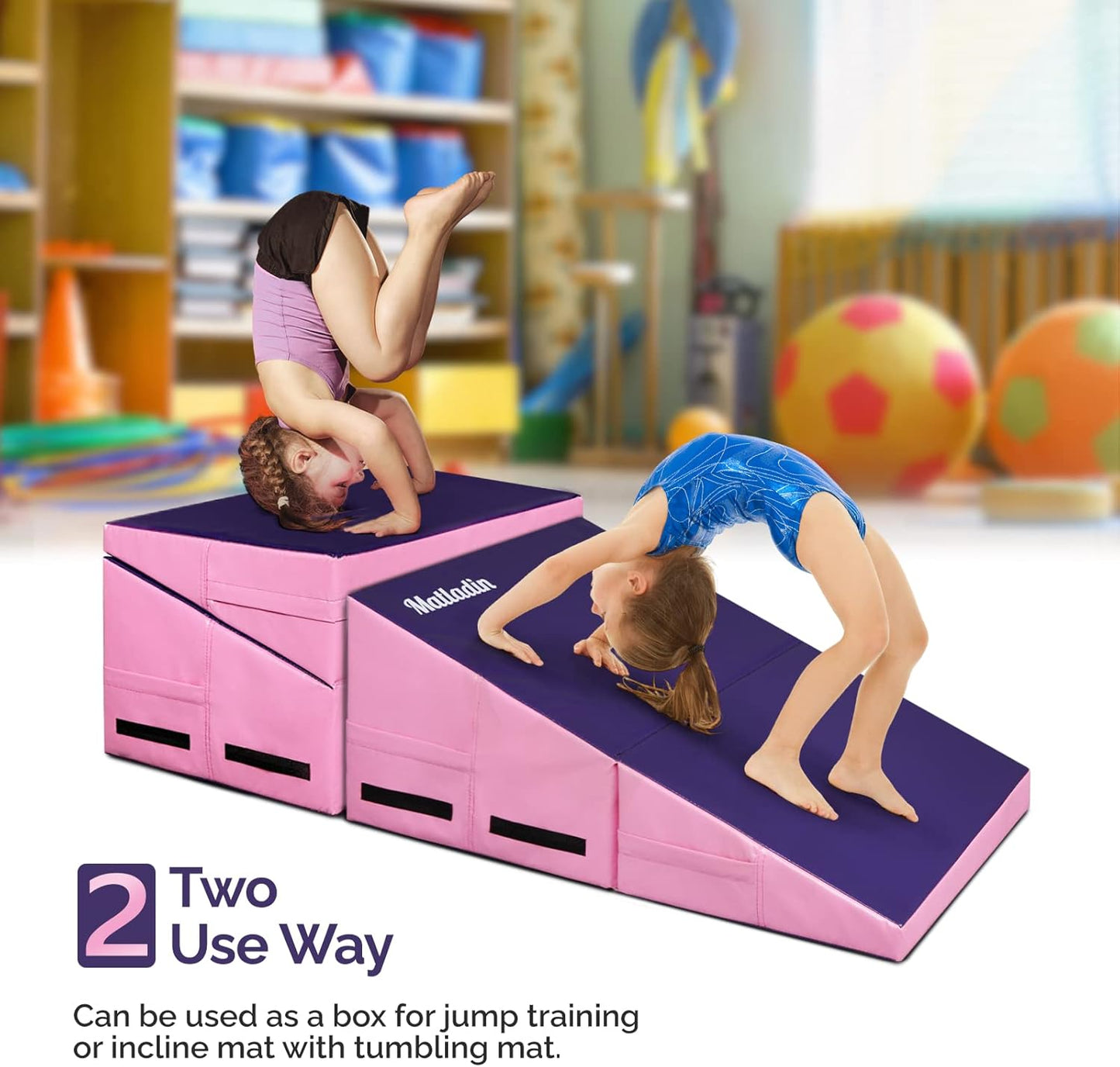 Matladin Incline Gymnastics Wedge Mat, Folding Gymnastics Mat for Kids Girls Home Training Exercise