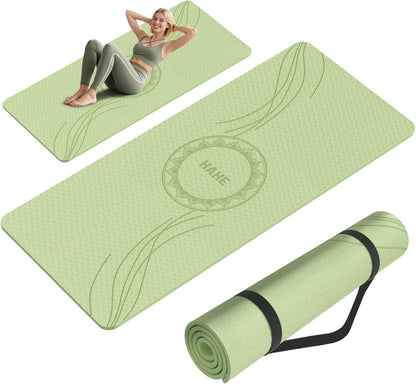 Large Yoga Mat Thick, 76"x32"x0.31"Wide POE Exercise Mat with Non-Slip Surface & Carry Strap, Anti-Tear Workout Mat for Yoga, Pilates, Fitness