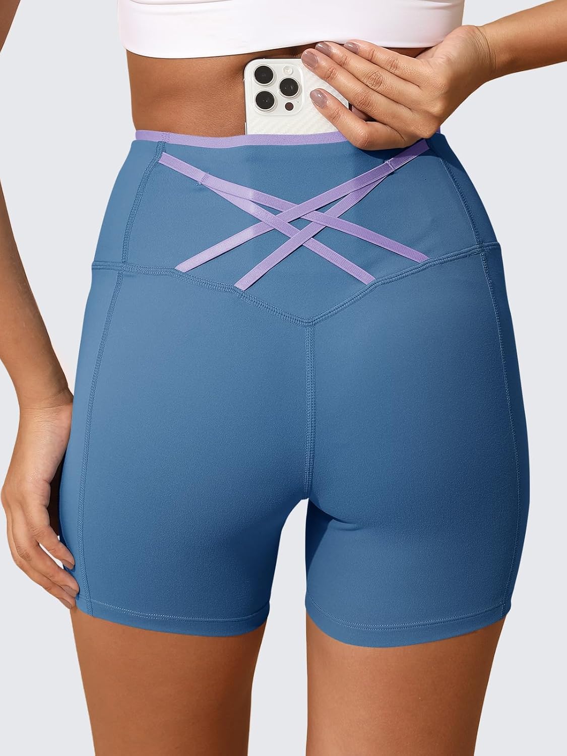 Aoysky Womens Workout Biker Shorts 5" Color Block High Waisted Yoga Athletic Shorts