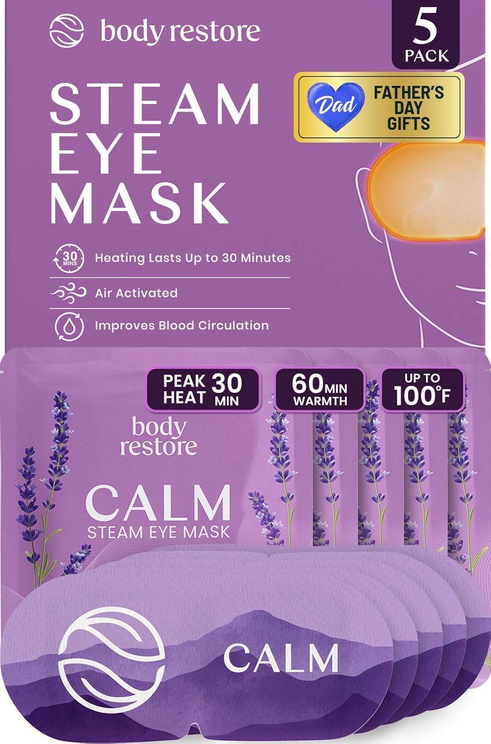 Body Restore Heated Eye Mask for Dry Eyes 30 Pack – Fathers Day Gift for Dad, Birthday Gifts for Women and Men, Self Heating Warm Compress, Relaxation – Variety