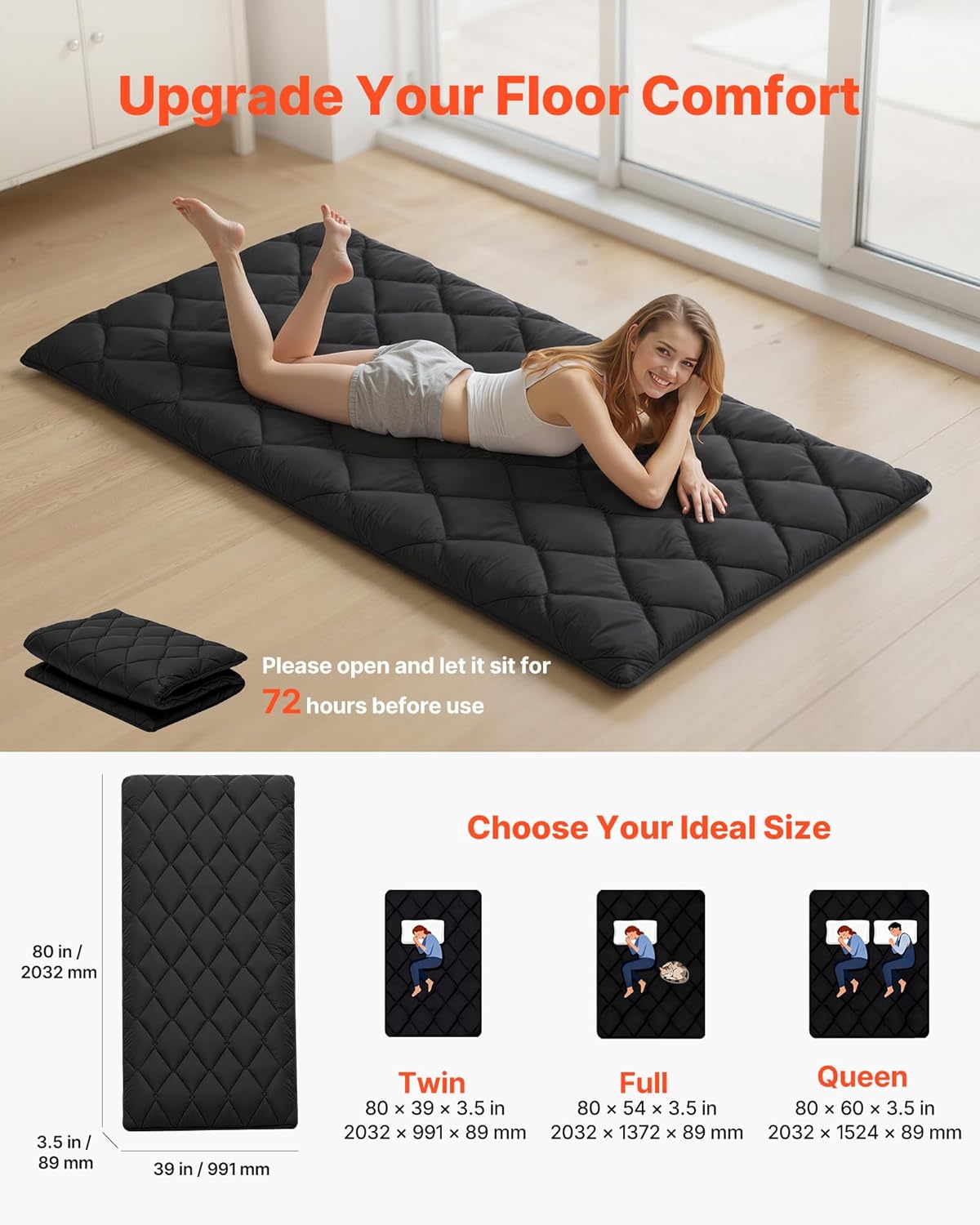 VEVOR Japanese Floor Mattress, Futon Mattress, 100% High Density Comfortable Foam, Foldable Tatami Mat with Storage Bag, Sleeping Pad for Camping Dormitory Yoga