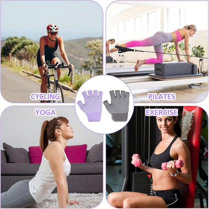 Fingerless Non Slip Gym Gloves for Women 2 Pairs Silicone Non Slip Pilates Gloves for Yoga Fitness Sports Gym One Size Fits Most Women