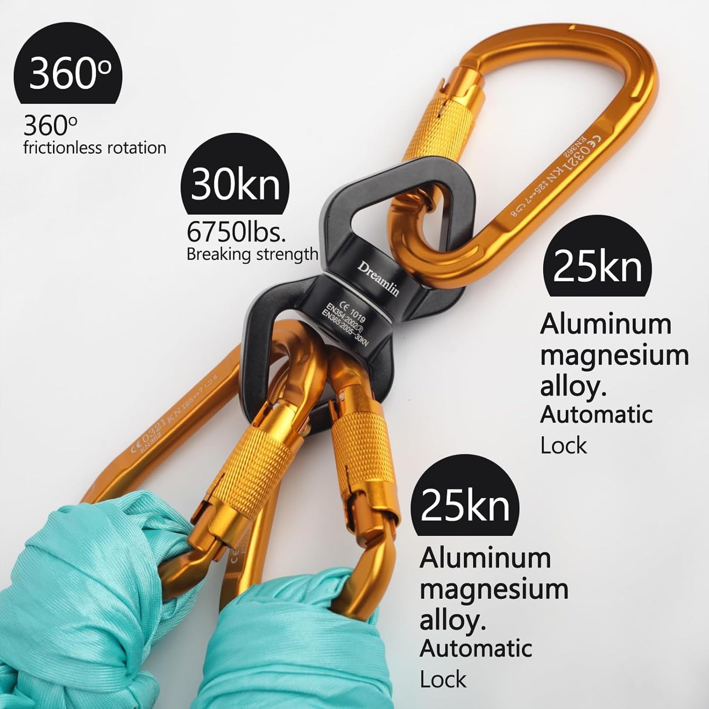Aerial Silks Hardware Kit 30 KN Swing Swivel Aerial Yoga Hammock Rigging Aluminum Swivel Aerial Hoop Lyra Rotational Device Hanging Accessory