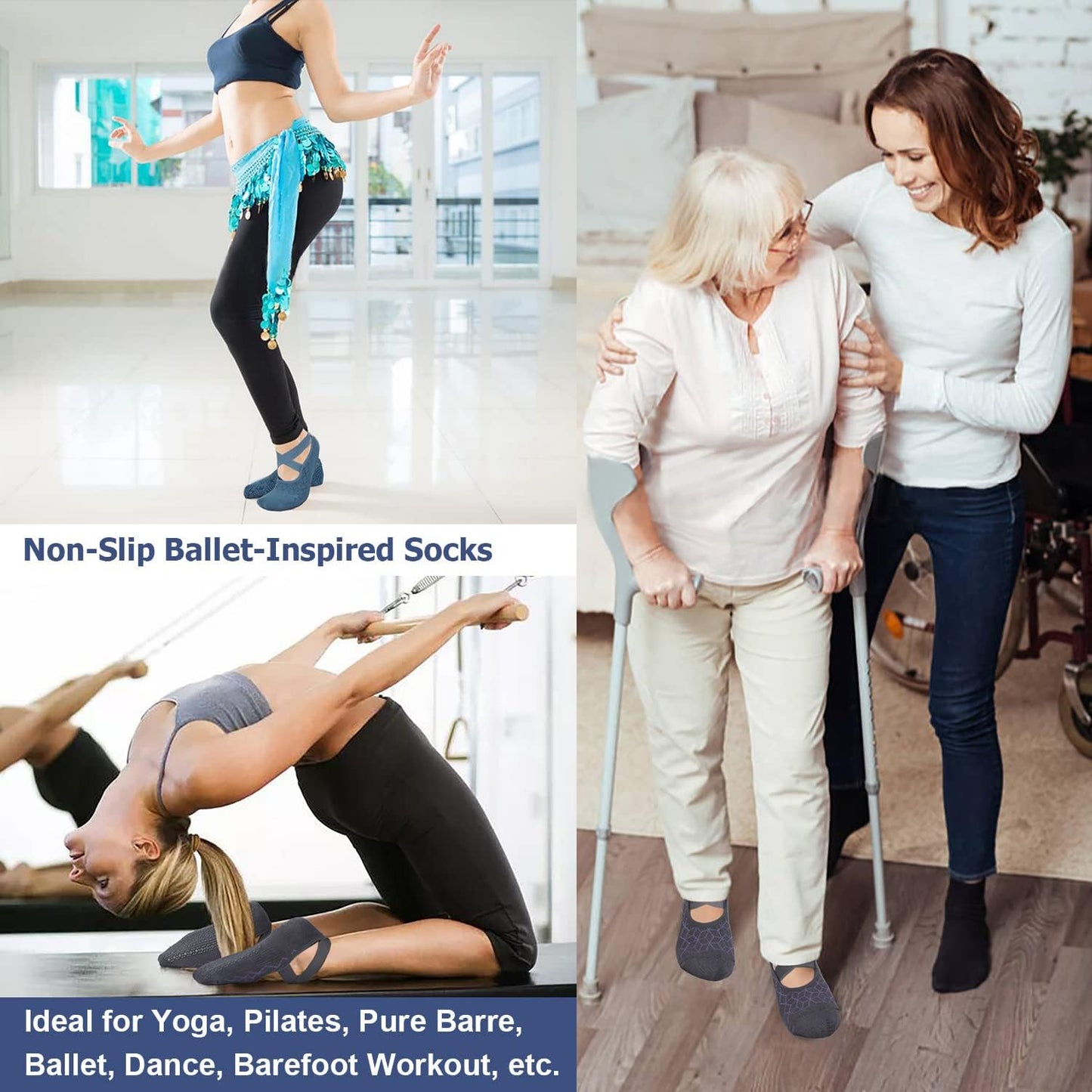 Ozaiic Pilates Socks for Women Non Slip Grip, Yoga Socks with Grippers for Barre, Hospital, Ballet, Dance, Barefoot Workout
