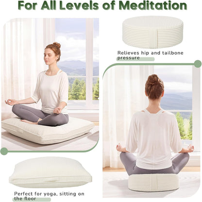 Meditation Cushion Set, Large Meditation Pillow with Ergonomic Support Prayer Pad, Modern Zafu & Zabuton Set to Mindfulness, Yoga, Removable Corduroy Cover, Green, 32in