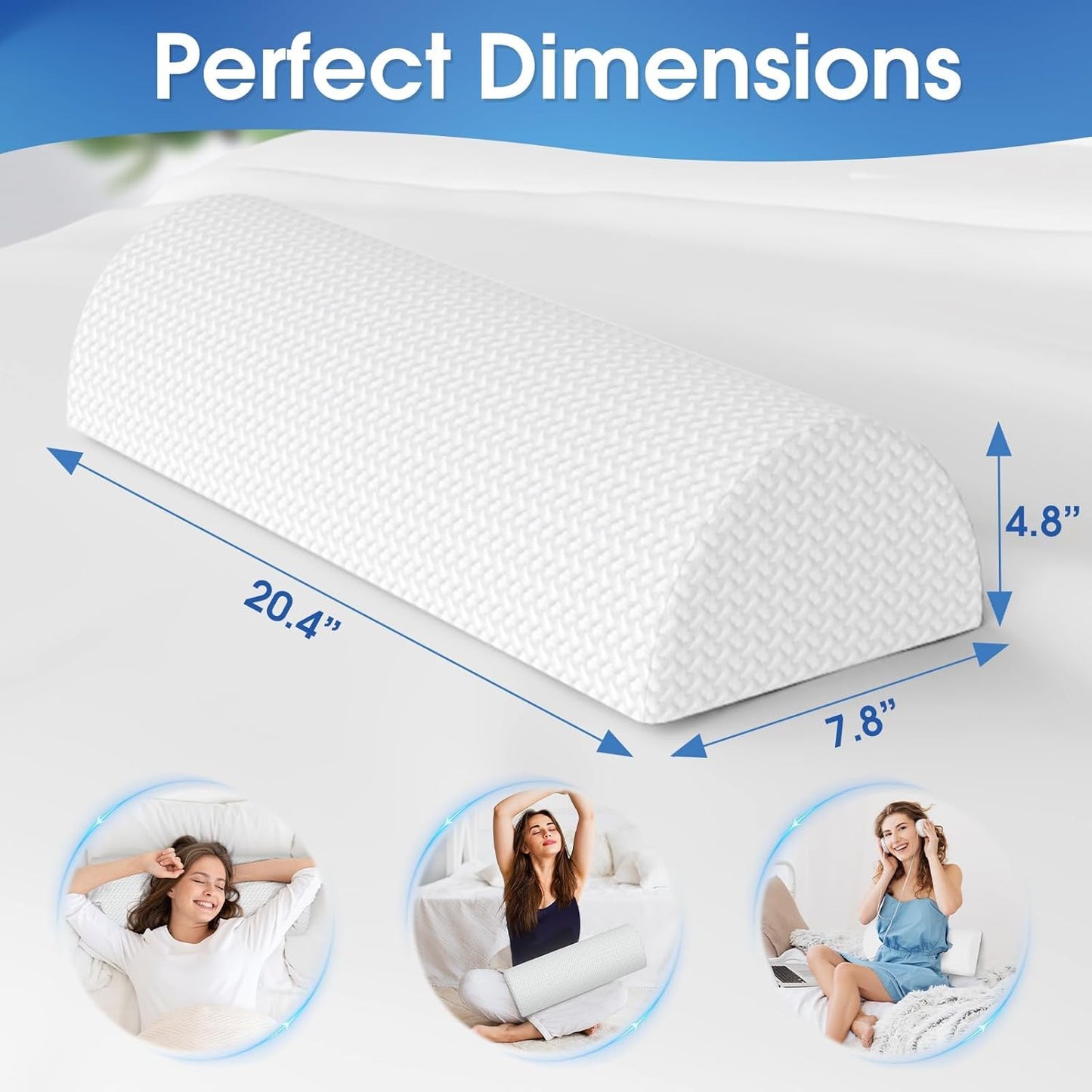 TranquilRelax Knee Pillow for Back Sleeping Memory Foam Half Moon Bolster Pillow for Legs, Under Knee Support, Ankle & Foot Comfort Orthopedic Pillow for Side Sleepers (Grey, 20.4" x 8" x 4.9")