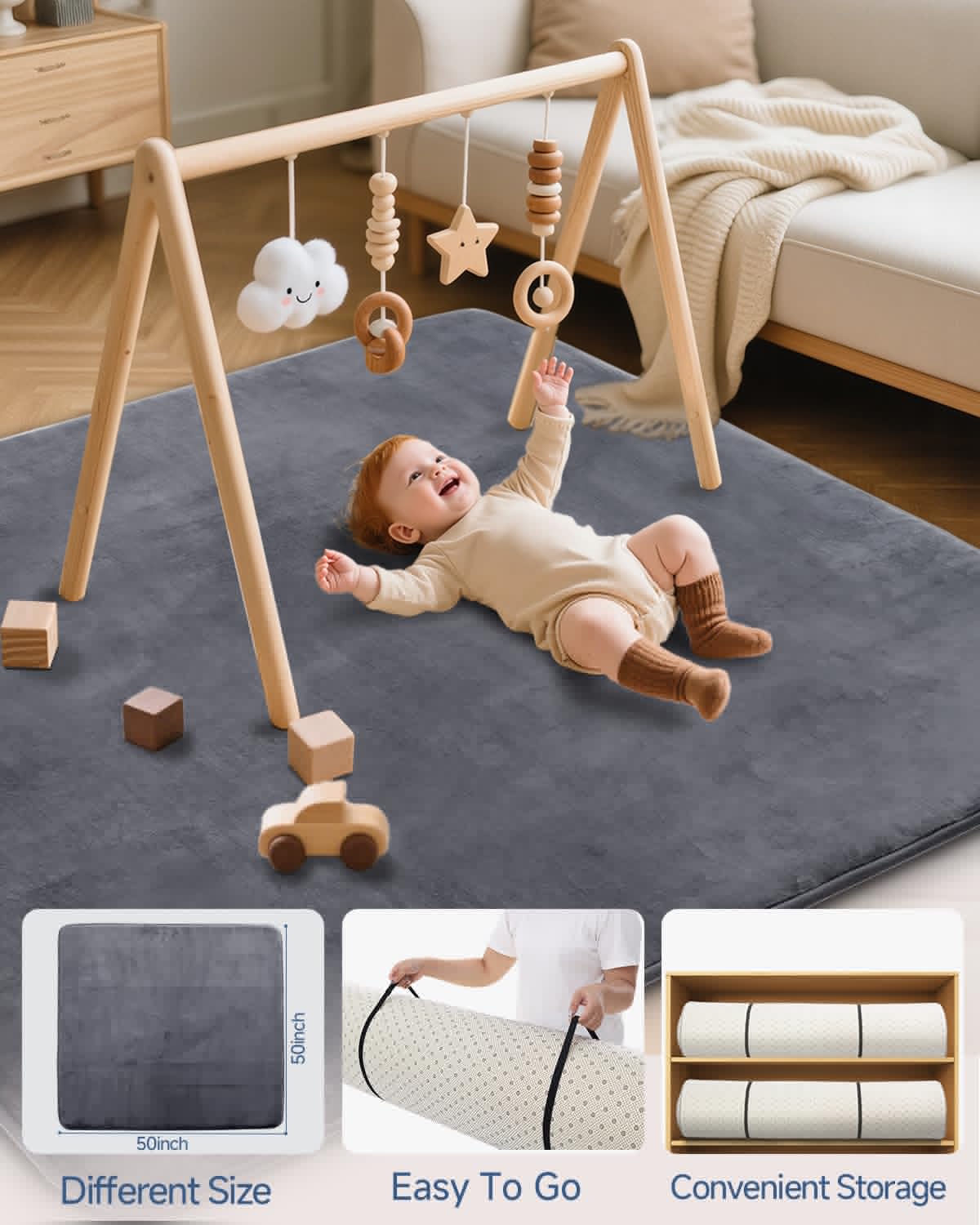 Large Thick Baby Play Mat for Floor,Padded Foam 59x79 Playpen Mat,Soft Support&Plush Feel Nursery Kids Rug,Non Slip for Toddler,Infants,Kids Playroom,Yoga,Baby Crawling,Tummy Time (Light Grey)