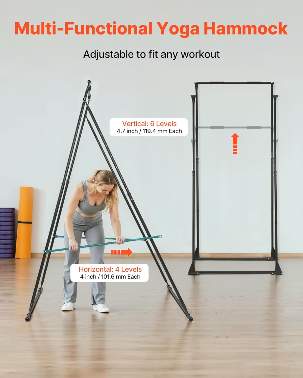 VEVOR Yoga Stand Frame, Max 441-551 lbs Load Swing Stand, Triangular Structure Aerial Rig, Aerial Silk Stands with Yoga Hammock, Standard & Height-Adjustable Version