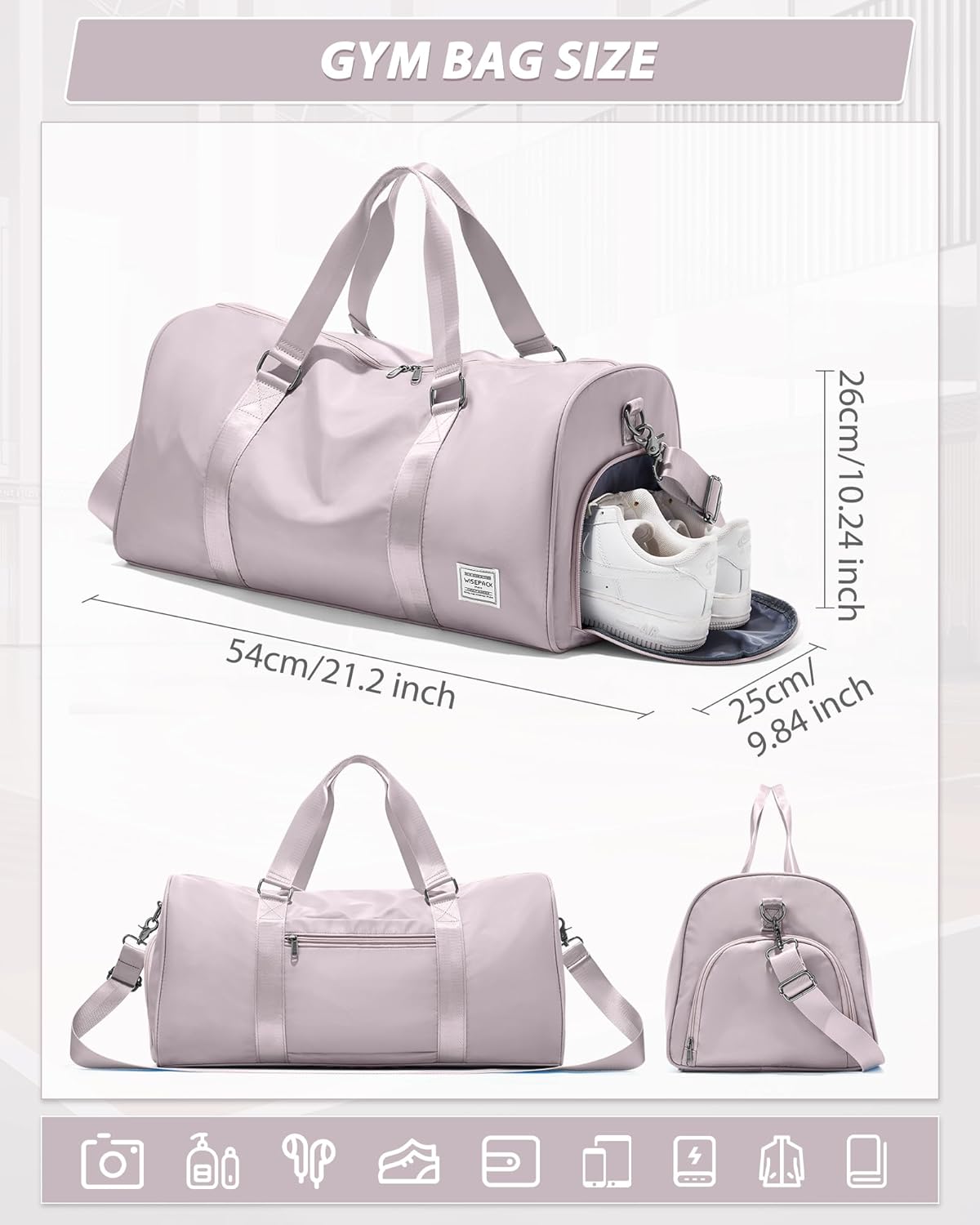 Gym Bag Womens Mens with Shoes Compartment and Wet Pocket Travel Duffel Bag for Women for Plane Sport Gym Tote Bags Swimming Yoga Waterproof Weekend Overnight Carry on Bag Hospital Holdalls - Colors C