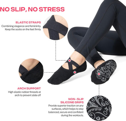 COOLMATE Pilates Socks with Grips for Women, Yoga Socks, Crew Non Slip Women for Barre, Pilates Gifts for Women - Colors A