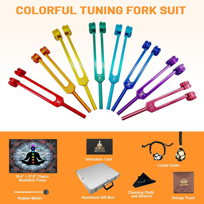 Healing Tuning Forks Set 136.10, 256, 384, 128 Hz Healing Instrument, Sound Therapy Devices with Singing Bowl for Chakra Solfeggio Essential Yoga Meditation Accessories, Healing Gifts for Women Men