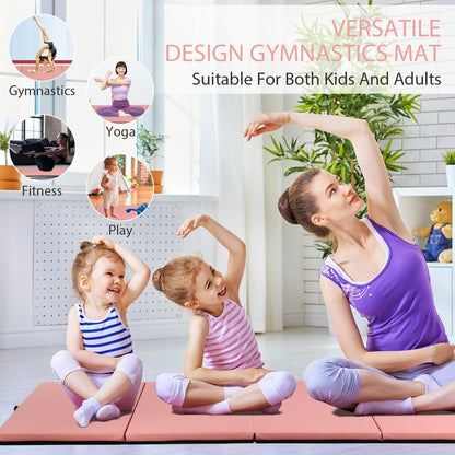 Gymnastics Mat for Tumbling, Folding Tumbling Mat Exercise Mat Gym Mat Tumbling Mats for Kids, Adults, PU Leather Yoga Mat with Carrying Handles