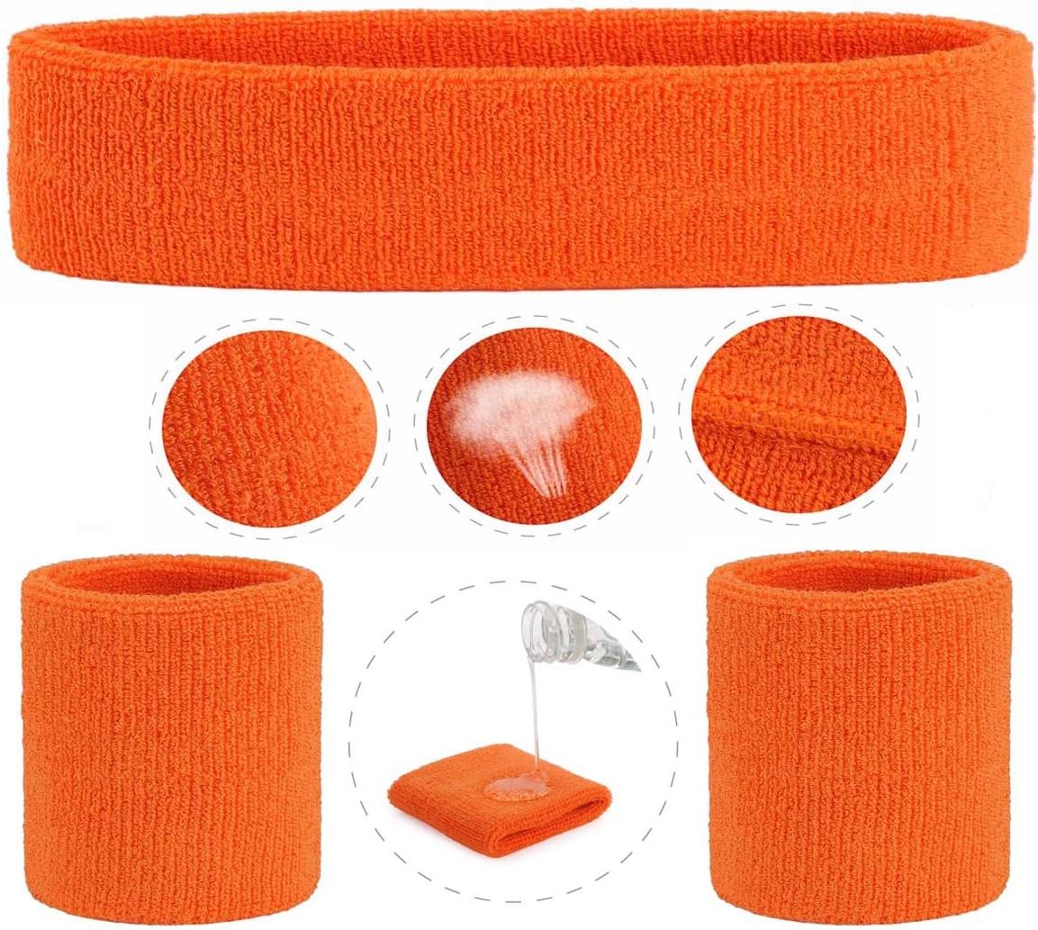 ONUPGO Sweatband Set Sports Headband Wristband Set Sweatbands Terry Cloth Wristband Wrist Sweatband Headbands Moisture Wicking Sweat Absorbing Head Band