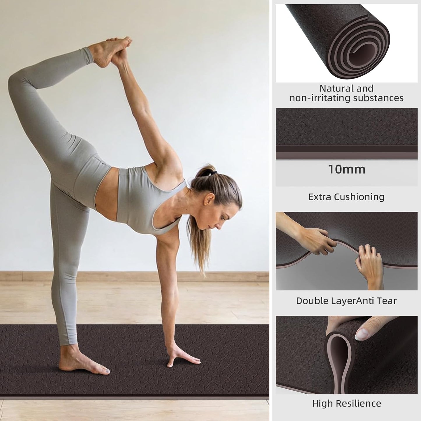 10mm Thick Yoga Mat for Tall Men & Women, Extra Long 76x28in Non Slip TPE Exercise Mat with Carrying Strap, Mat for Yoga Pilates Fitness,Indoor Outdoor Use