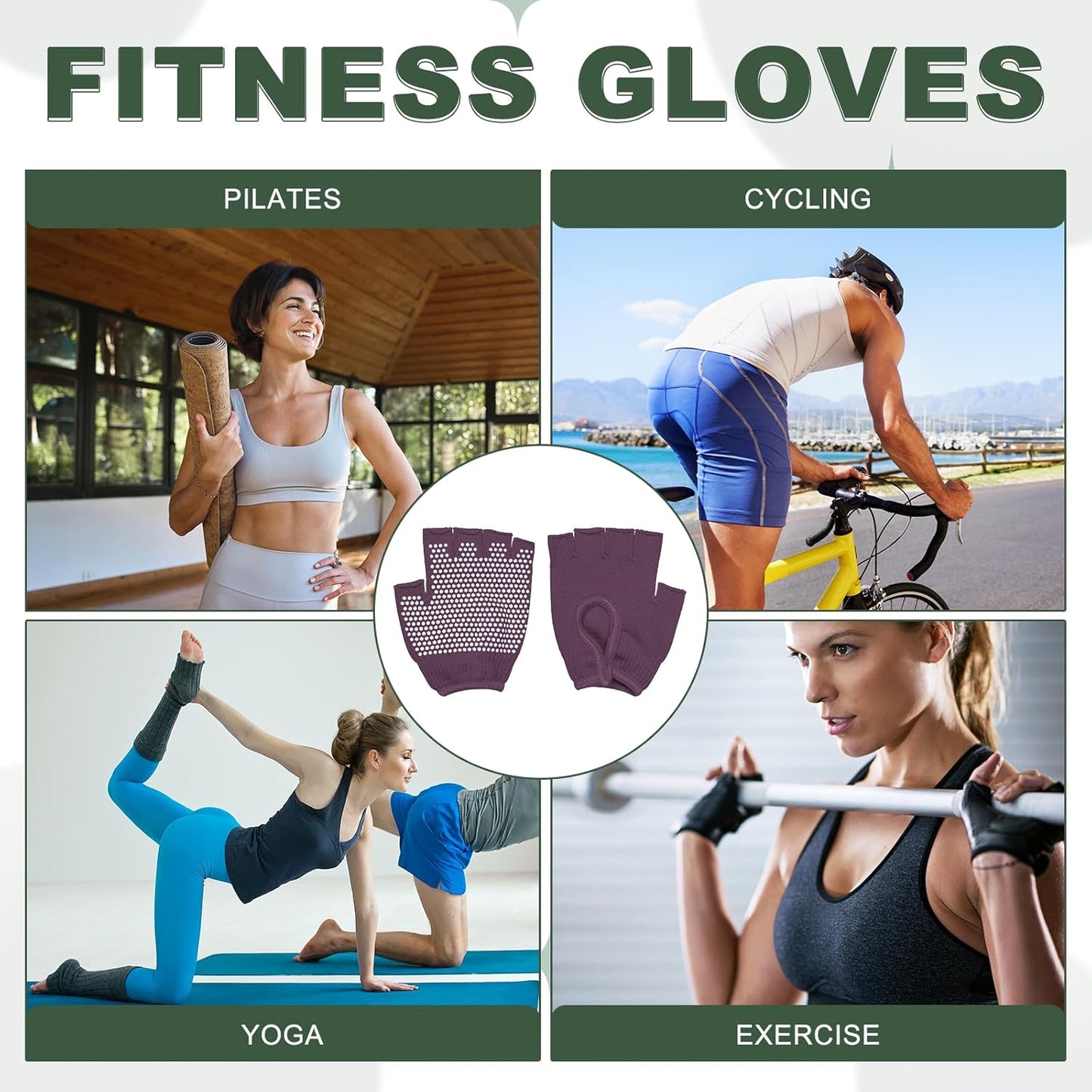 Yoga Gloves, Non Slip Fingerless Pilates Gloves Breathable Exercise Workout Mittens