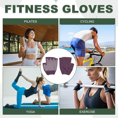 Yoga Gloves, Non Slip Fingerless Pilates Gloves Breathable Exercise Workout Mittens