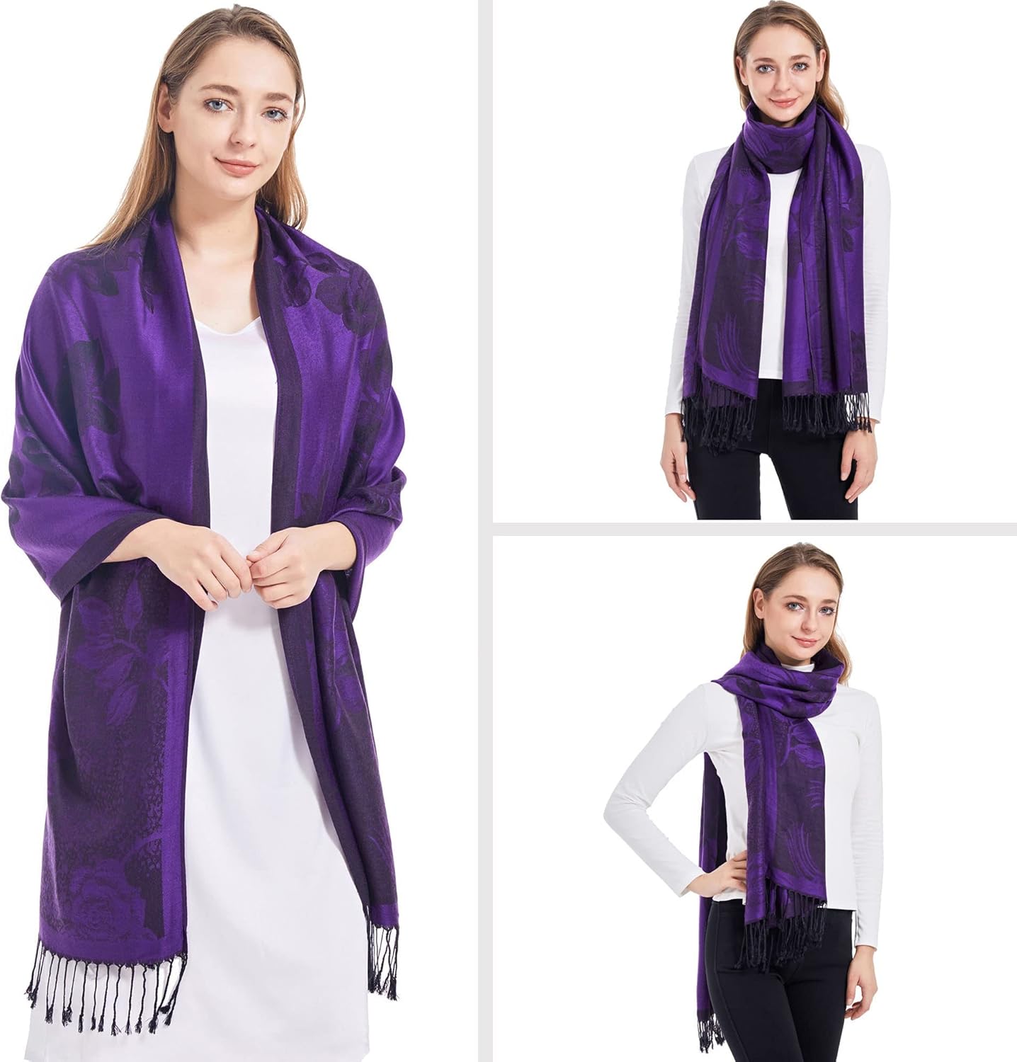 Ciormis Two Tone Silky Paisley Pashmina Shawl Scarf,Soft Women's Rave Jacquard Pashminas Wrap Scarves