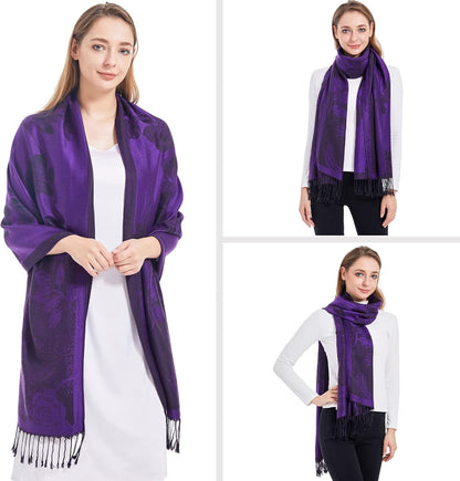 Ciormis Two Tone Silky Paisley Pashmina Shawl Scarf,Soft Women's Rave Jacquard Pashminas Wrap Scarves