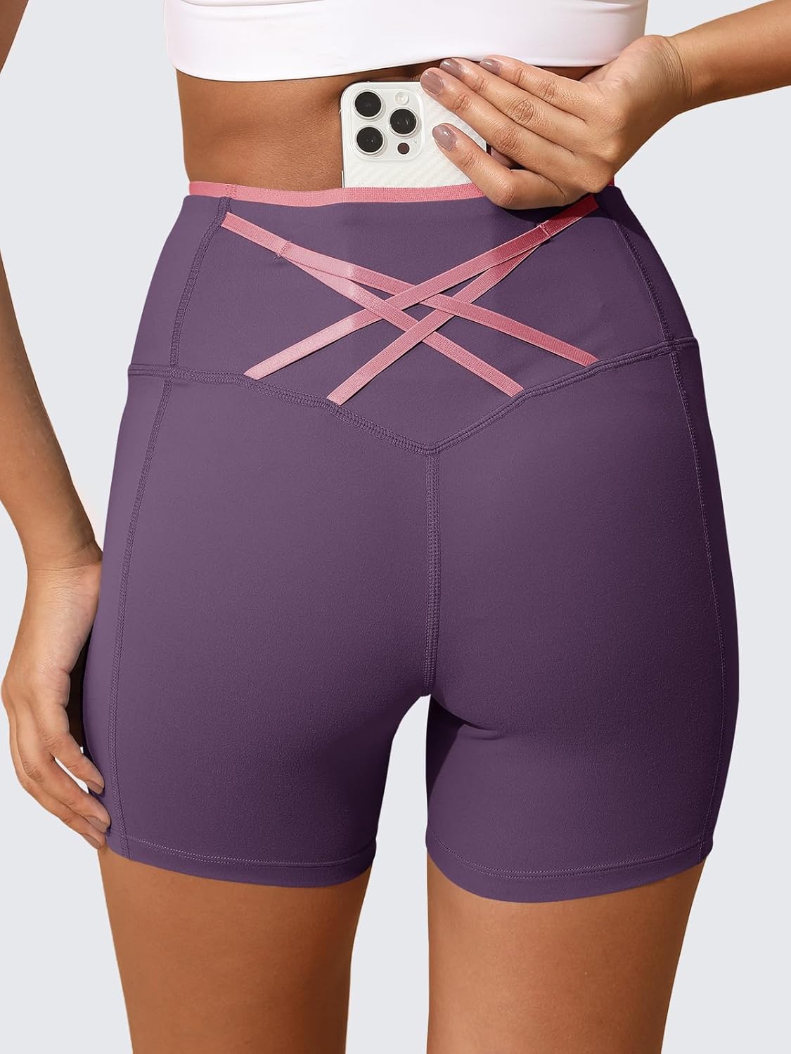 Aoysky Womens Workout Biker Shorts 5" Color Block High Waisted Yoga Athletic Shorts