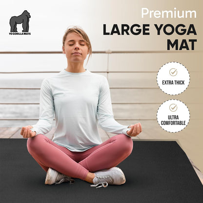 Gorilla Mats Extra Large Yoga Mat – 9'x6', 12'x6', 15'x6' (8mm) Extra Thick Wide Non-Slip Exercise Mat for Home Gym Flooring – Ultra Comfortable Workout Floor Mat for Barefoot Fitness & Stretching